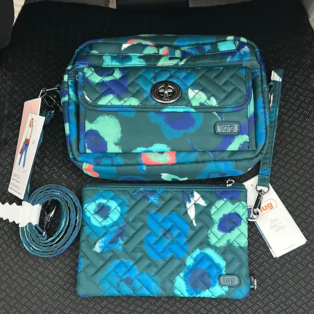 Lug Switch & Peekaboo crossbody/belt bag/wristlet set mystic bloom forest NWT
